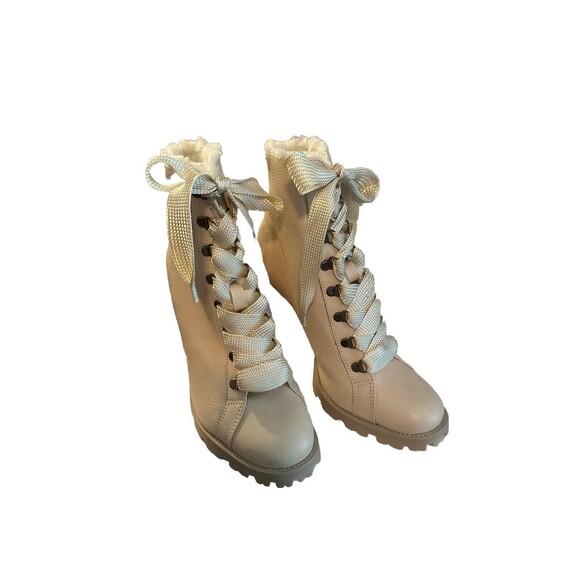 New! Schutz Zhara Winter Leather Bootie Beige Leather Faux Fur Lining SZ 10.5B - Picture 4 of 7